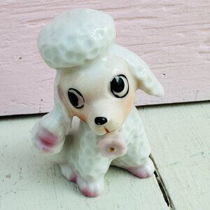 Vintage Japan Porcelain Poodle Figurine, White Poodle Dog Knick Knack